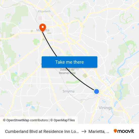 Cumberland Blvd at Residence Inn Loop to Marietta, GA map