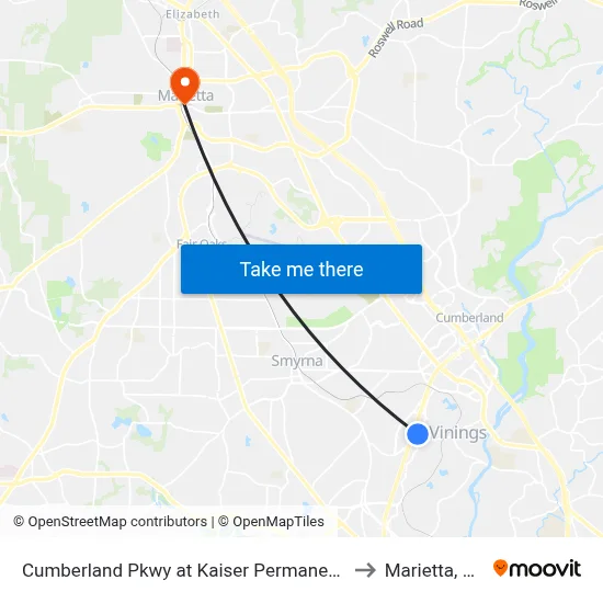 Cumberland Pkwy at Kaiser Permanente to Marietta, GA map