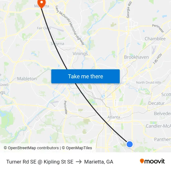 Turner Rd SE @ Kipling St SE to Marietta, GA map