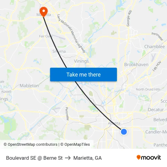 Boulevard SE @ Berne St to Marietta, GA map