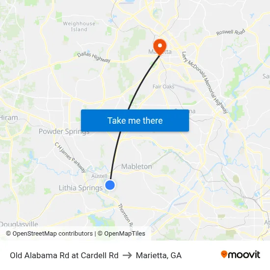 Old Alabama Rd at Cardell Rd to Marietta, GA map