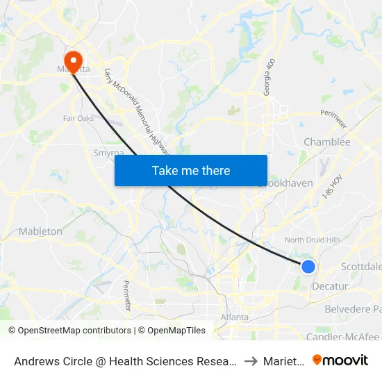 Andrews Circle @ Health Sciences Research Bldg (Southbound) to Marietta, GA map