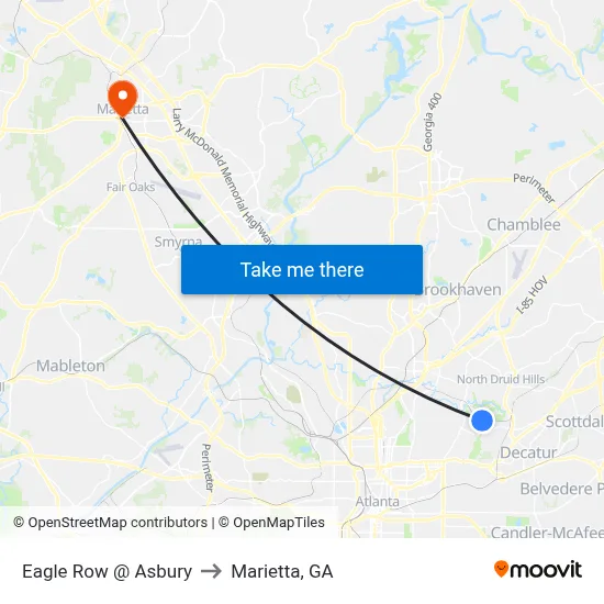 Eagle Row @ Asbury to Marietta, GA map