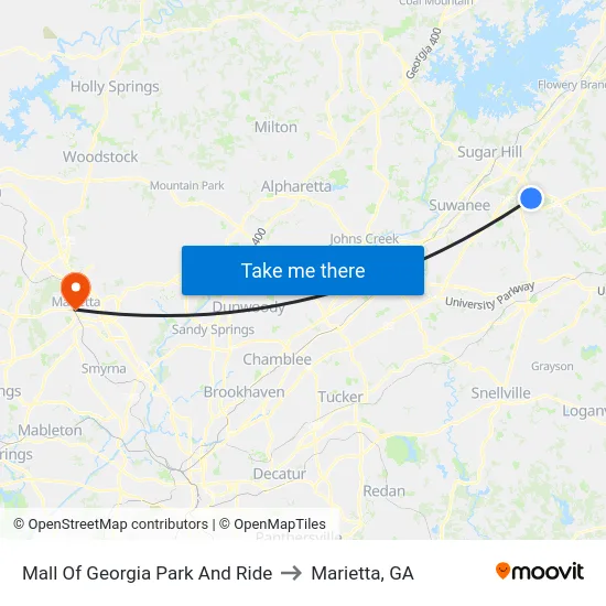 Mall Of Georgia Park And Ride to Marietta, GA map