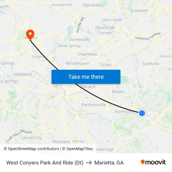 West Conyers Park And Ride (Dt) to Marietta, GA map