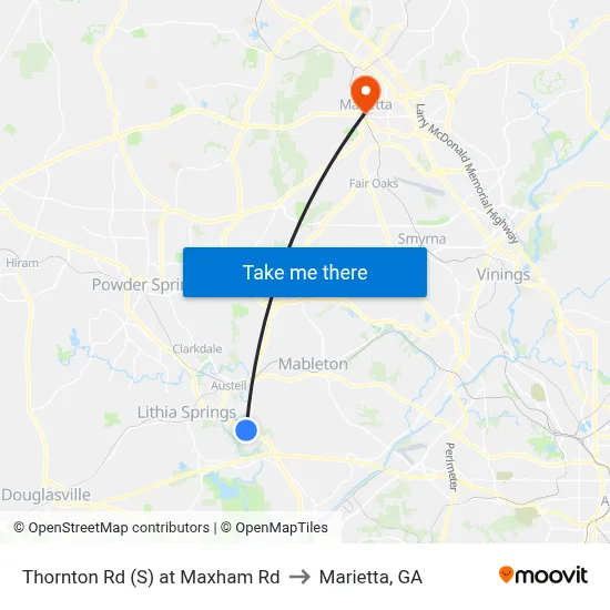 Thornton Rd (S) at Maxham Rd to Marietta, GA map