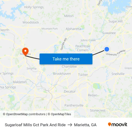 Sugarloaf Mills Gct Park And Ride to Marietta, GA map
