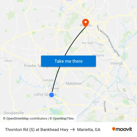 Thornton Rd (S) at Bankhead Hwy to Marietta, GA map