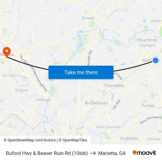 Buford Hwy & Beaver Ruin Rd (10bib) to Marietta, GA map