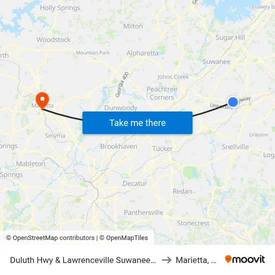 Duluth Hwy & Lawrenceville Suwanee Rd to Marietta, GA map