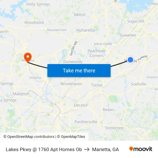 Lakes Pkwy @ 1760 Apt Homes Ob to Marietta, GA map
