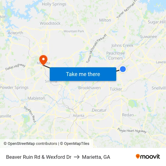 Beaver Ruin Rd & Wexford Dr to Marietta, GA map