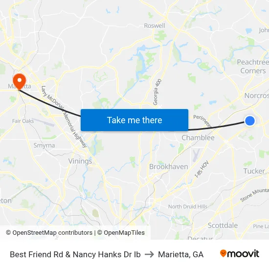 Best Friend Rd & Nancy Hanks Dr Ib to Marietta, GA map