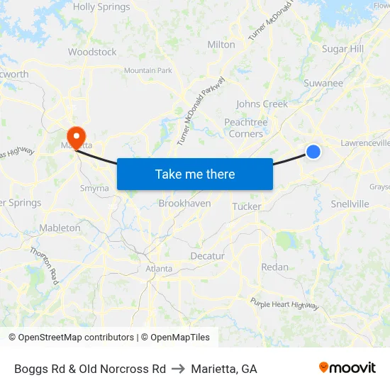 Boggs Rd & Old Norcross Rd to Marietta, GA map