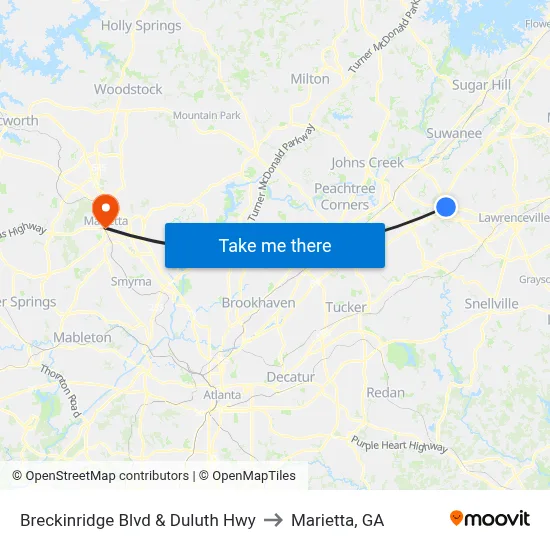 Breckinridge Blvd & Duluth Hwy to Marietta, GA map