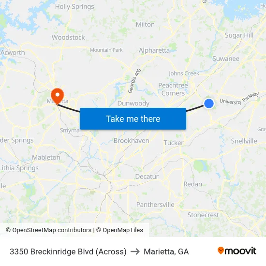3350 Breckinridge Blvd (Across) to Marietta, GA map