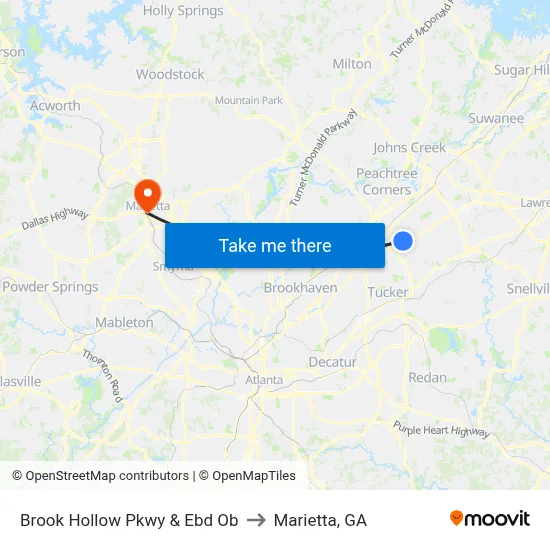 Brook Hollow Pkwy & Ebd Ob to Marietta, GA map