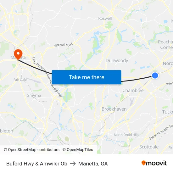 Buford Hwy & Amwiler Ob to Marietta, GA map