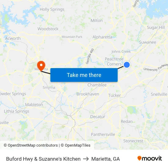 Buford Hwy & Suzanne's Kitchen to Marietta, GA map