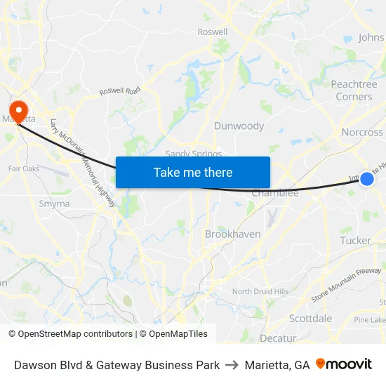 Dawson Blvd & Gateway Business Park to Marietta, GA map