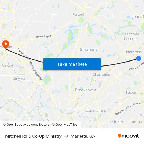 Mitchell Rd & Co-Op Ministry to Marietta, GA map