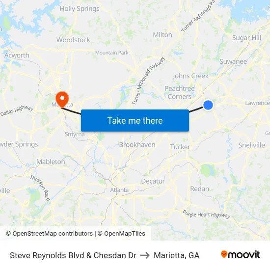 Steve Reynolds Blvd & Chesdan Dr to Marietta, GA map