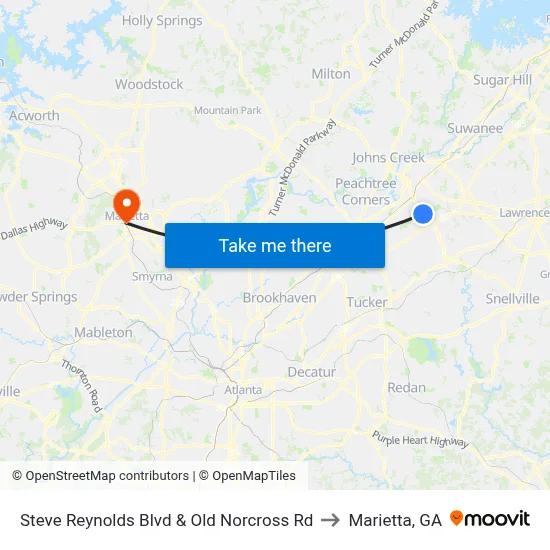 Steve Reynolds Blvd & Old Norcross Rd to Marietta, GA map