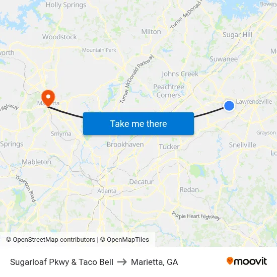Sugarloaf Pkwy & Taco Bell to Marietta, GA map