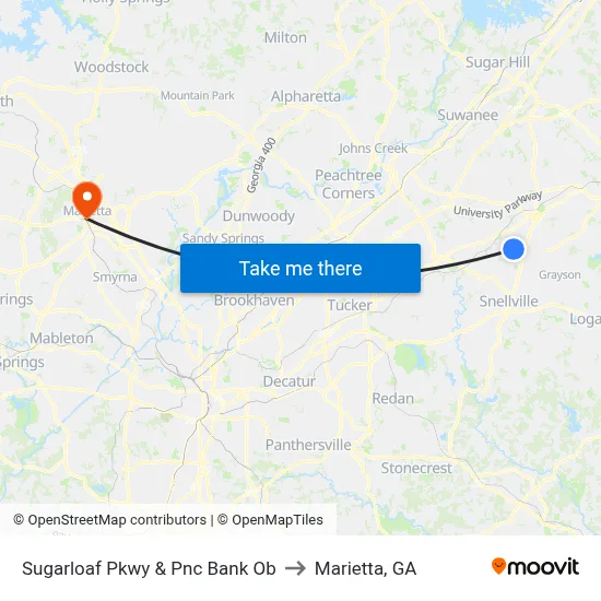 Sugarloaf Pkwy & Pnc Bank Ob to Marietta, GA map