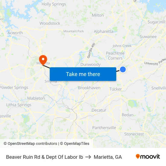 Beaver Ruin Rd & Dept Of Labor Ib to Marietta, GA map