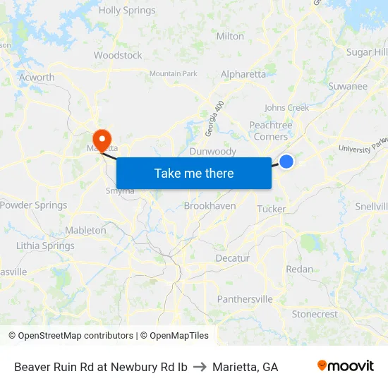 Beaver Ruin Rd at Newbury Rd Ib to Marietta, GA map