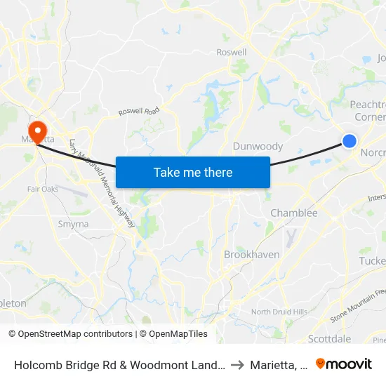 Holcomb Bridge Rd & Woodmont Land Apts to Marietta, GA map