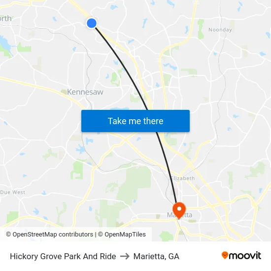 Hickory Grove Park And Ride to Marietta, GA map