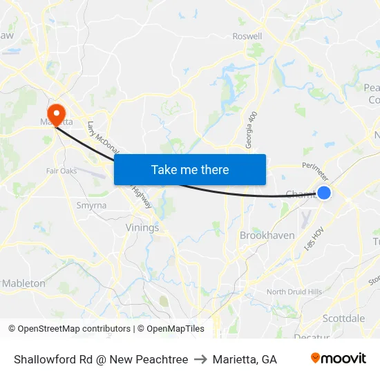 Shallowford Rd @ New Peachtree to Marietta, GA map