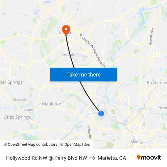 Hollywood Rd NW @ Perry Blvd NW to Marietta, GA map