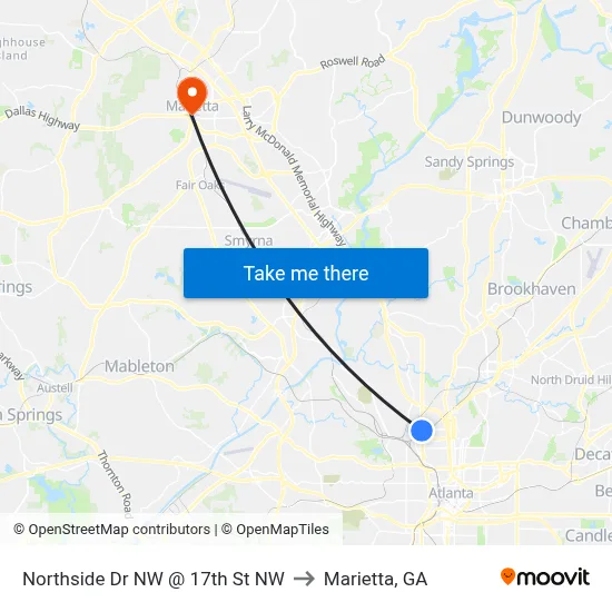 Northside Dr NW @ 17th St NW to Marietta, GA map