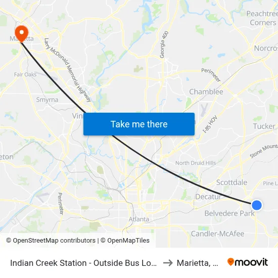 Indian Creek Station - Outside Bus Loop to Marietta, GA map