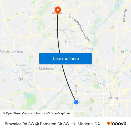 Brownlee Rd SW @ Dameron Cir SW to Marietta, GA map