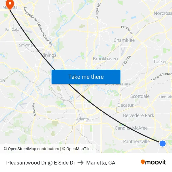 Pleasantwood Dr @ E Side Dr to Marietta, GA map