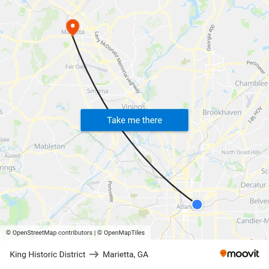 King Historic District to Marietta, GA map