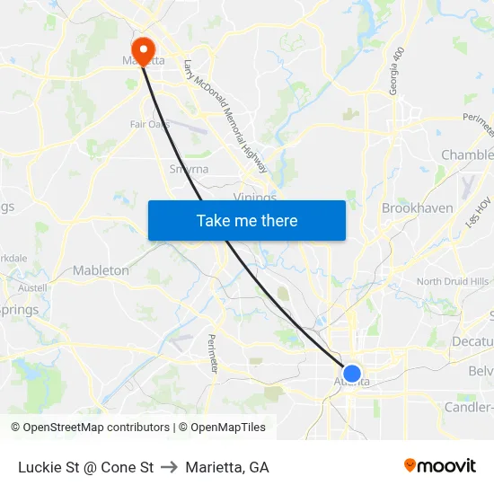 Luckie St @ Cone St to Marietta, GA map