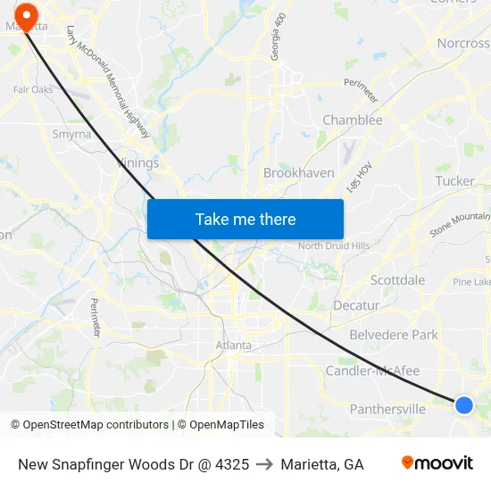 New Snapfinger Woods Dr @ 4325 to Marietta, GA map