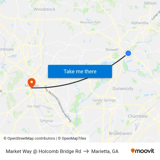 Market Way @ Holcomb Bridge Rd to Marietta, GA map