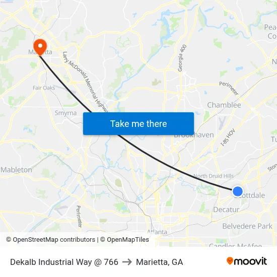 Dekalb Industrial Way @ 766 to Marietta, GA map