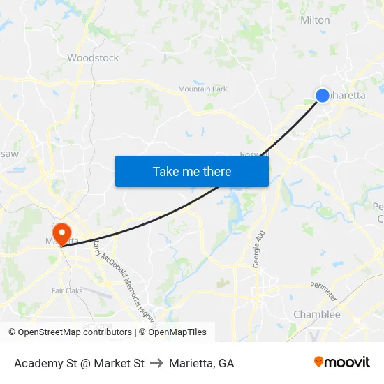 Academy St @ Market St to Marietta, GA map