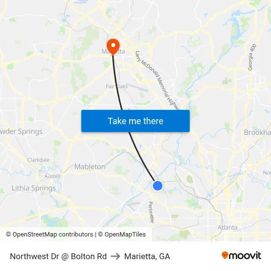 Northwest Dr @ Bolton Rd to Marietta, GA map