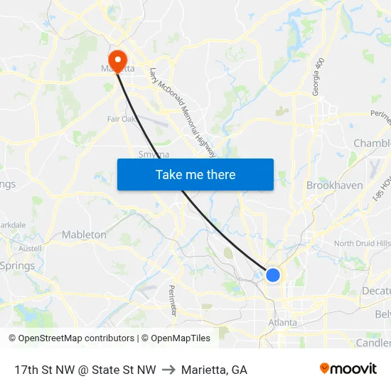 17th St NW @ State St NW to Marietta, GA map