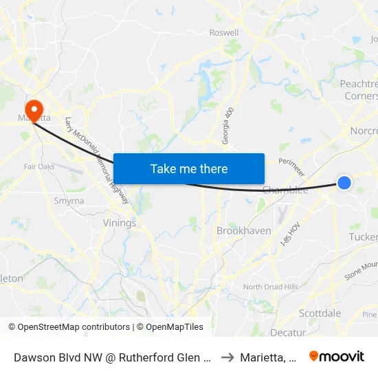 Dawson Blvd NW @ Rutherford Glen Cir to Marietta, GA map