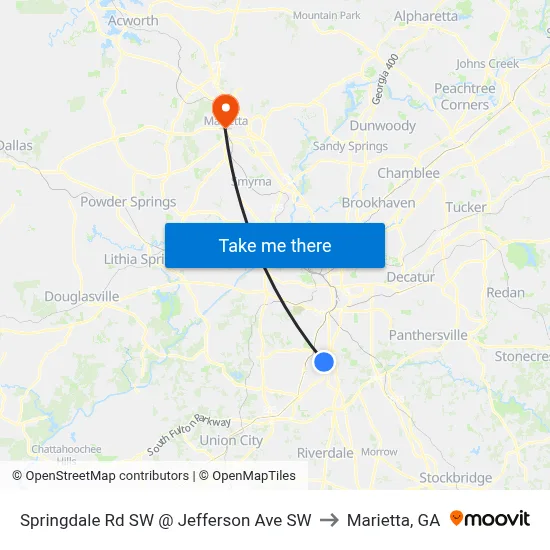 Springdale Rd SW @ Jefferson Ave SW to Marietta, GA map