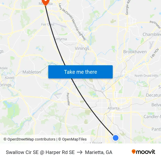 Swallow Cir SE @ Harper Rd SE to Marietta, GA map